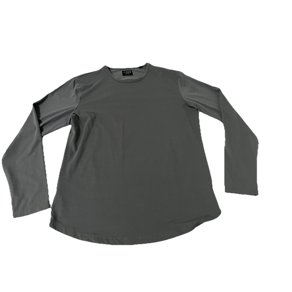 Cuts Shirt Men's Large Gray Curve Hem Pyca Pro Long Sleeve Workout Gym Stretch
